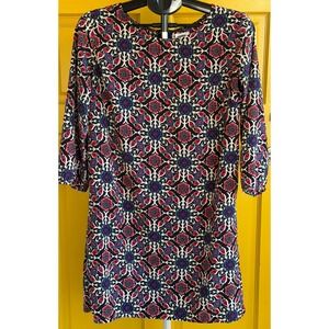 Old Navy Womens Large Floral Kaleidoscope Shift Dress 3/4 Sleeve Exposed Zipper